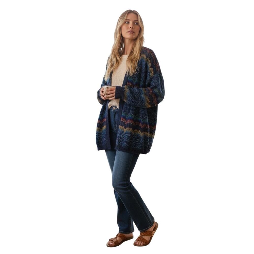 Silvercord Womens Zigzag Knit Cardigan Button Up Sweater Acrylic Size Large VTG